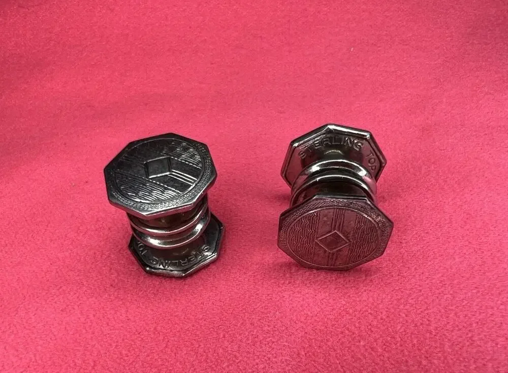 Antique Sterling Snap Cufflinks, 1920's Kum-A-Part, Original Baer & Wilde Silver
